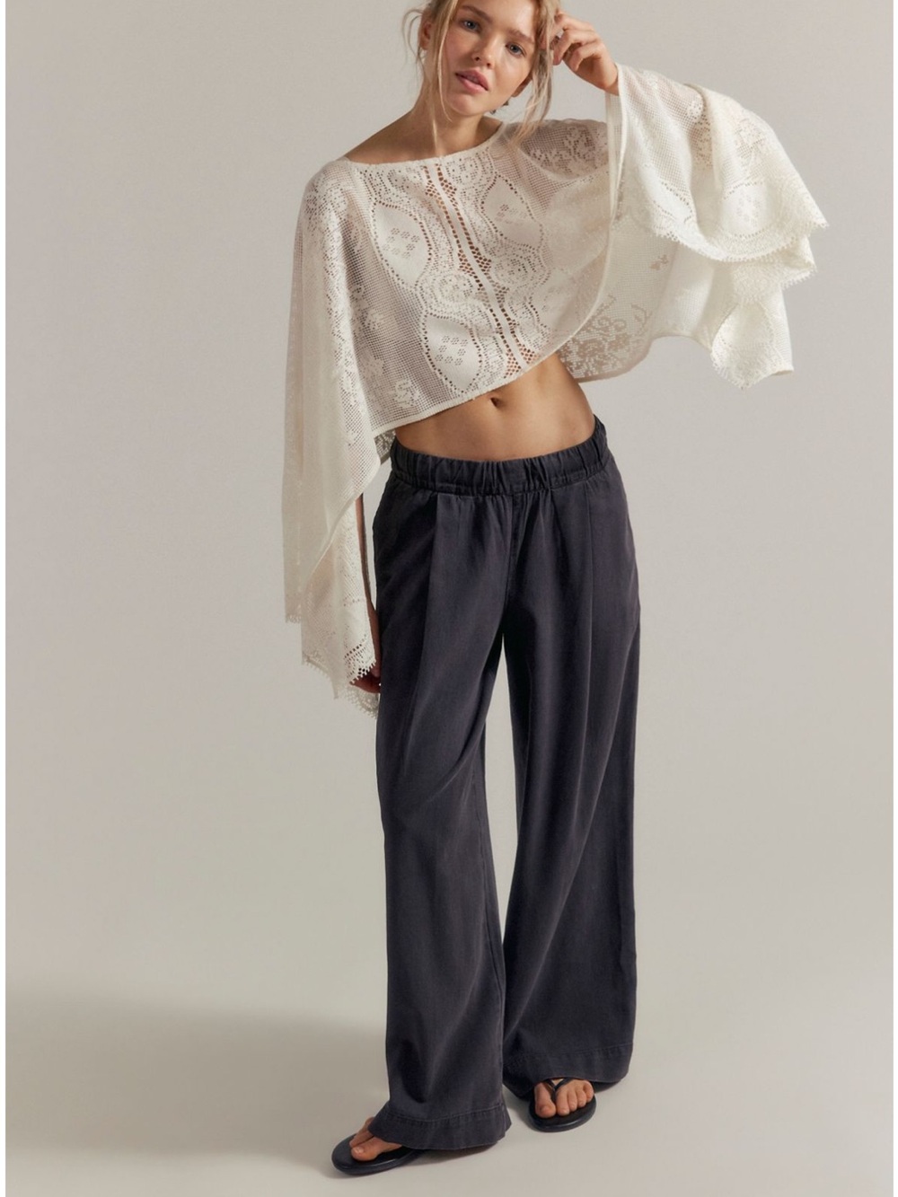 Free People Tidal Moon Low-Rise Pull-On Pants Small Black NWT Wide-Leg Pockets